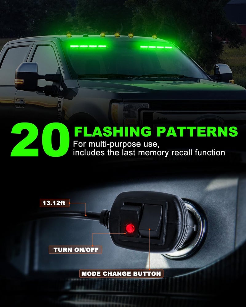 HLauto 6Z4J Emergency Dash Strobe Lights: 2x16.8 inch Green Safety Lights, 48 LED Flashing Warning Hazard Interior Windshield Visor Traffic Light Bar for Trucks, Construction Vehicles - Image 4
